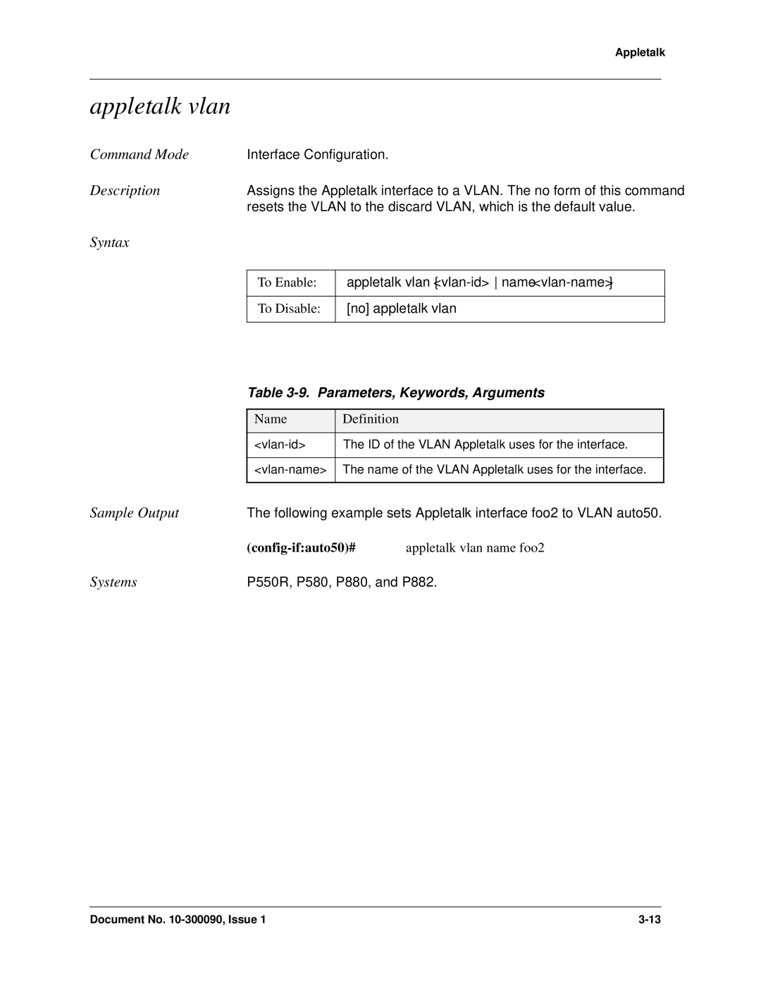 Avaya 106760804 manual Appletalk vlan 