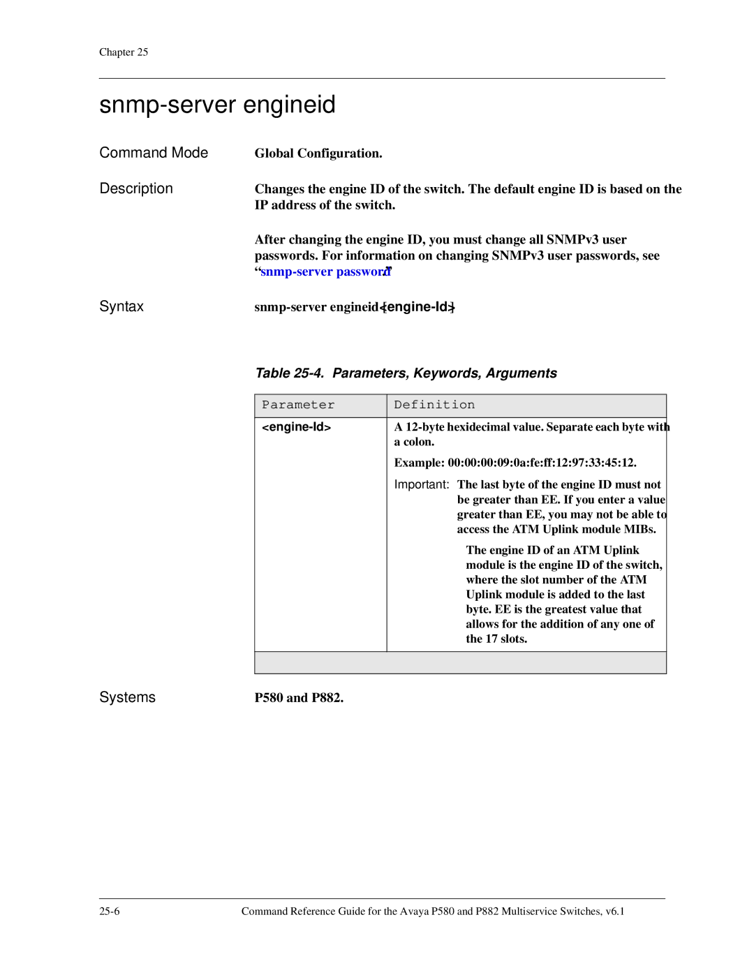 Avaya 106760804 manual Snmp-server engineid 