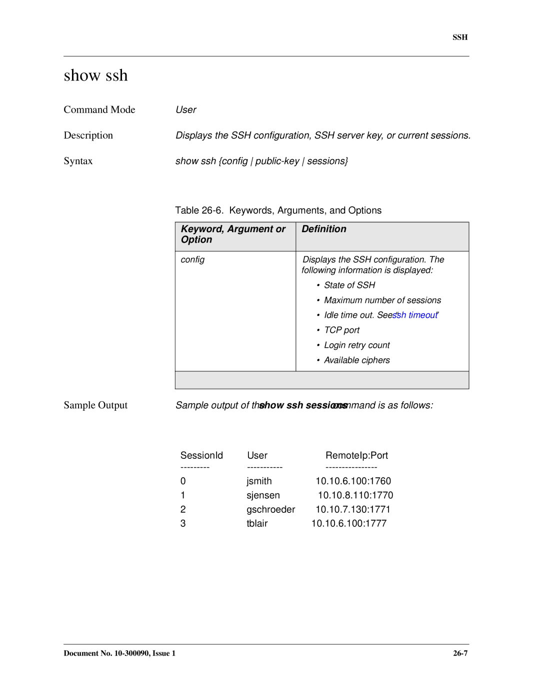 Avaya 106760804 manual Show ssh 