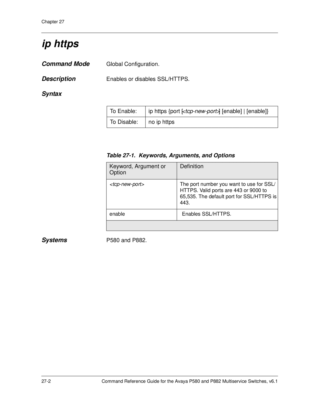 Avaya 106760804 manual Ip https, To Enable 