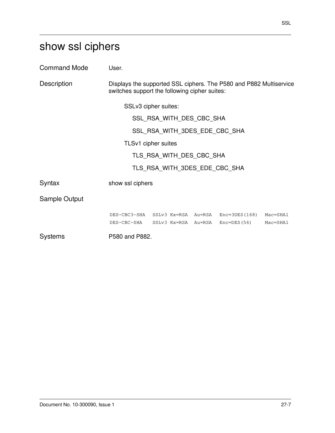 Avaya 106760804 manual Show ssl ciphers 