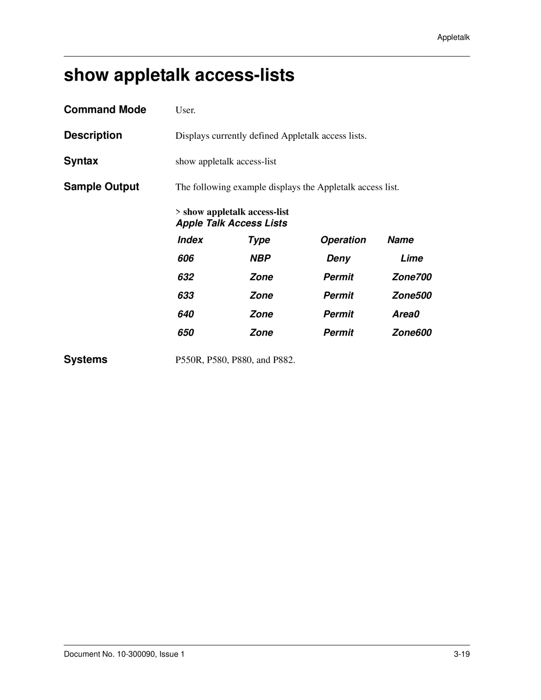 Avaya 106760804 manual Show appletalk access-lists 