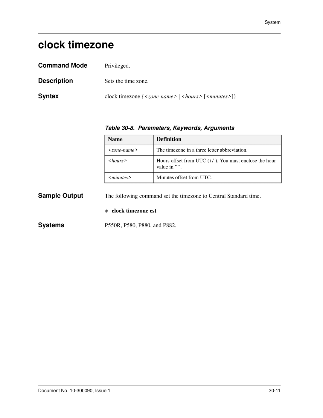 Avaya 106760804 manual Clock timezone 