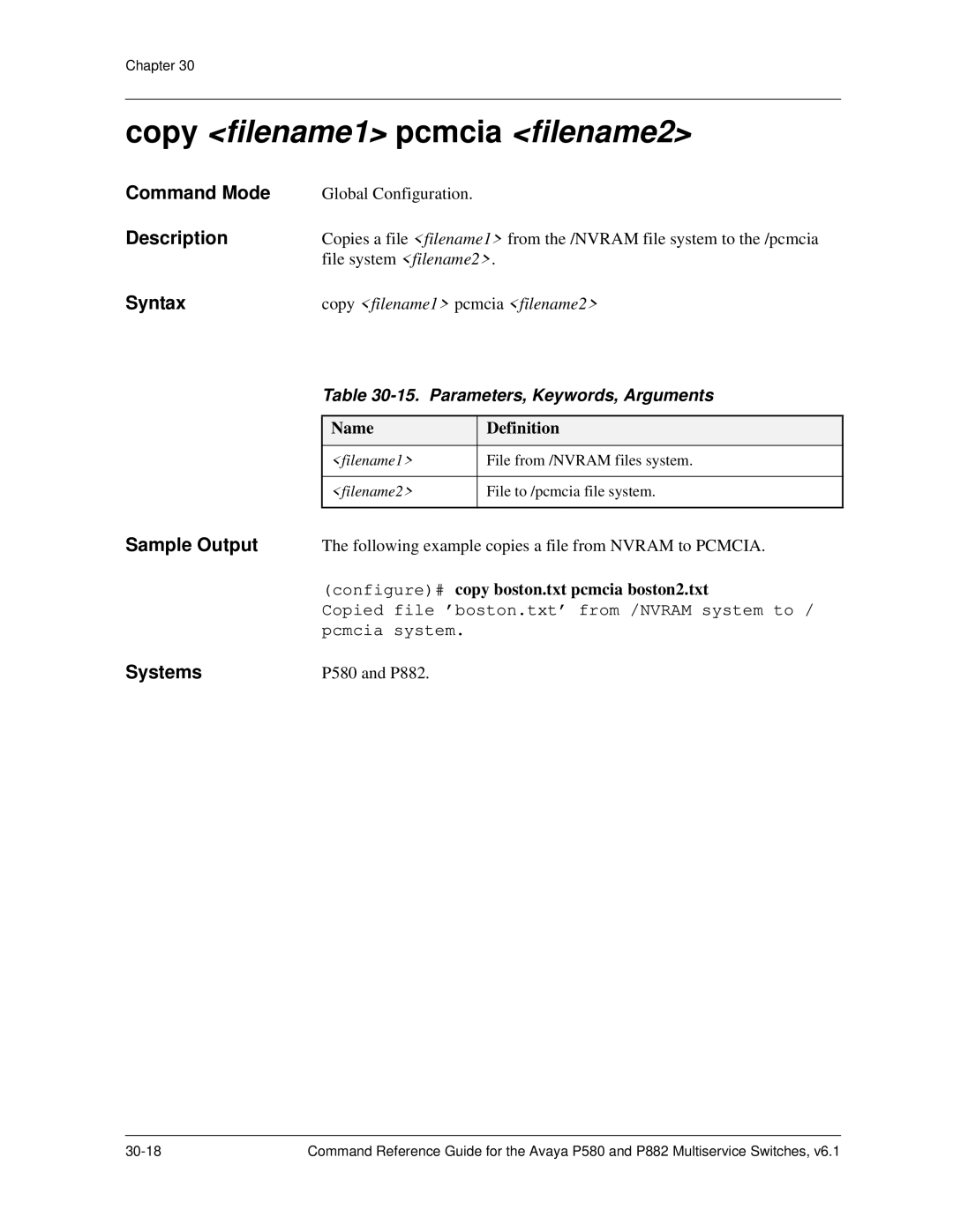 Avaya 106760804 manual Copy filename1 pcmcia filename2 