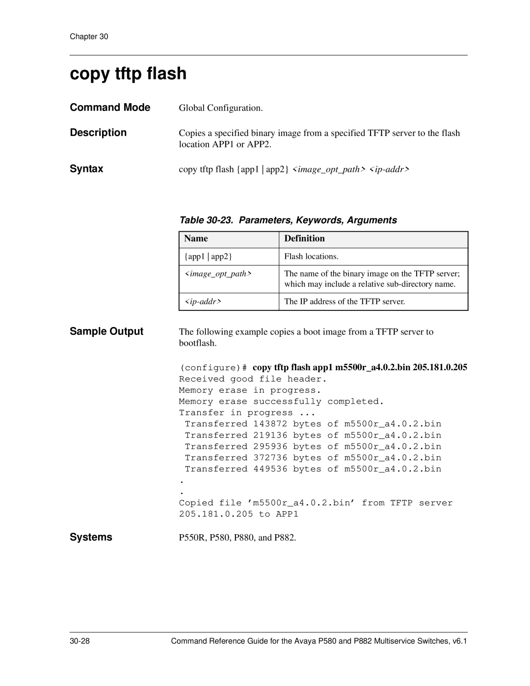 Avaya 106760804 manual Copy tftp flash, Imageoptpath 