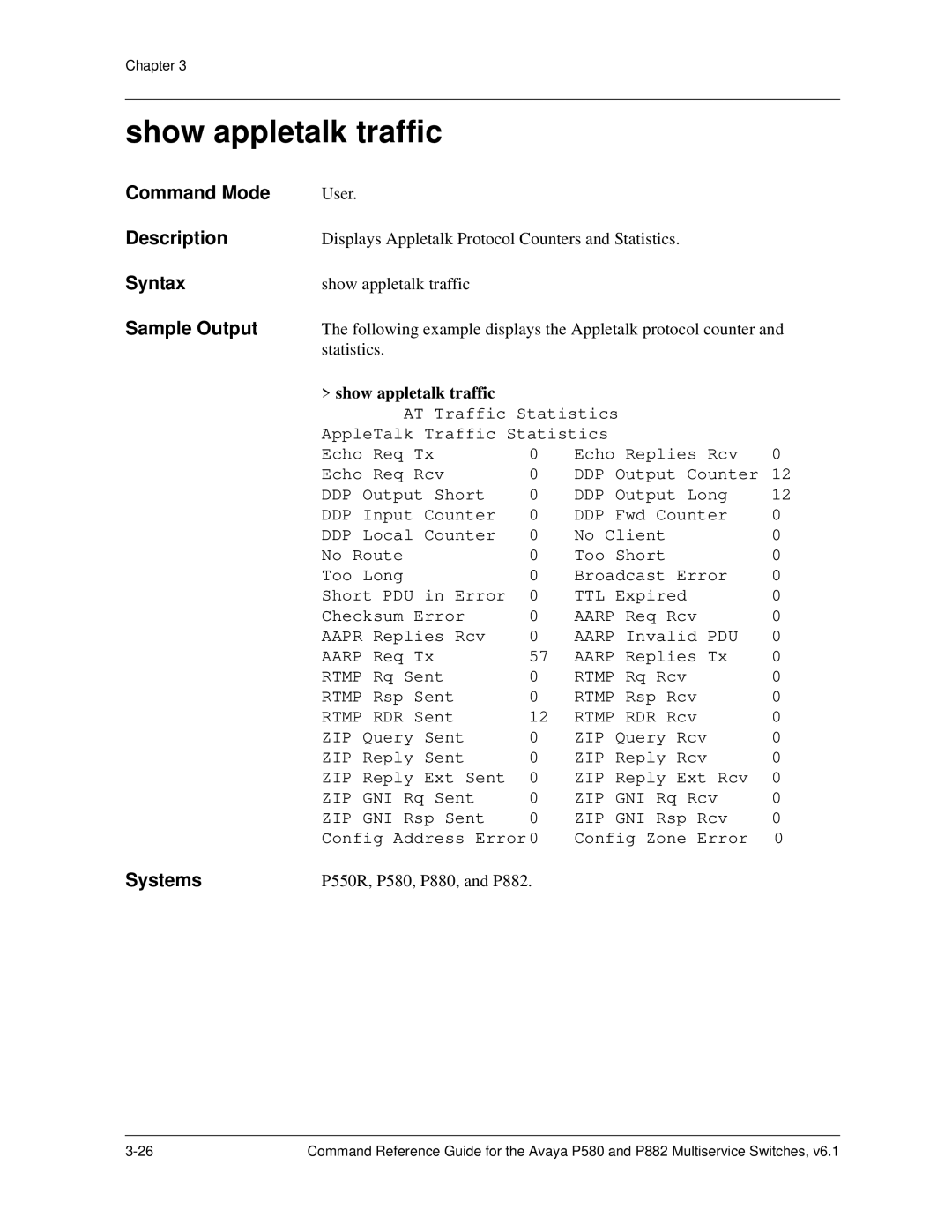 Avaya 106760804 manual Show appletalk traffic 