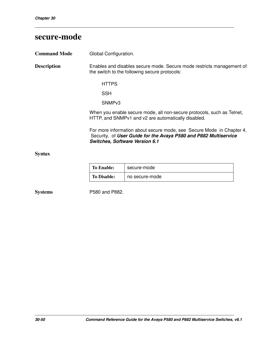 Avaya 106760804 manual Secure-mode, Https SSH 