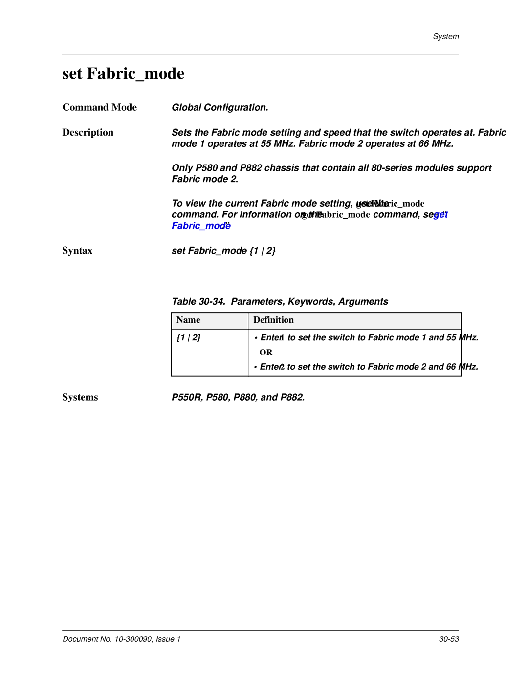 Avaya 106760804 manual Set Fabricmode, Parameters, Keywords, Arguments 