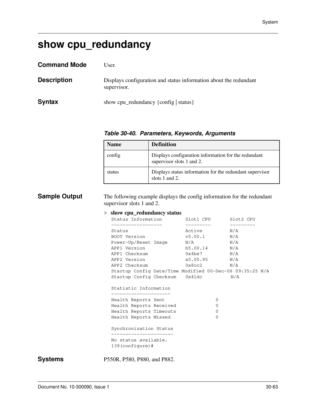 Avaya 106760804 manual Show cpuredundancy status 