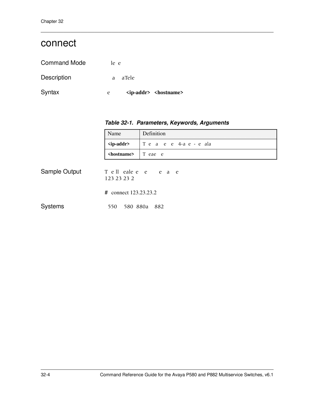 Avaya 106760804 manual Connect, Parameters, Keywords, Arguments 