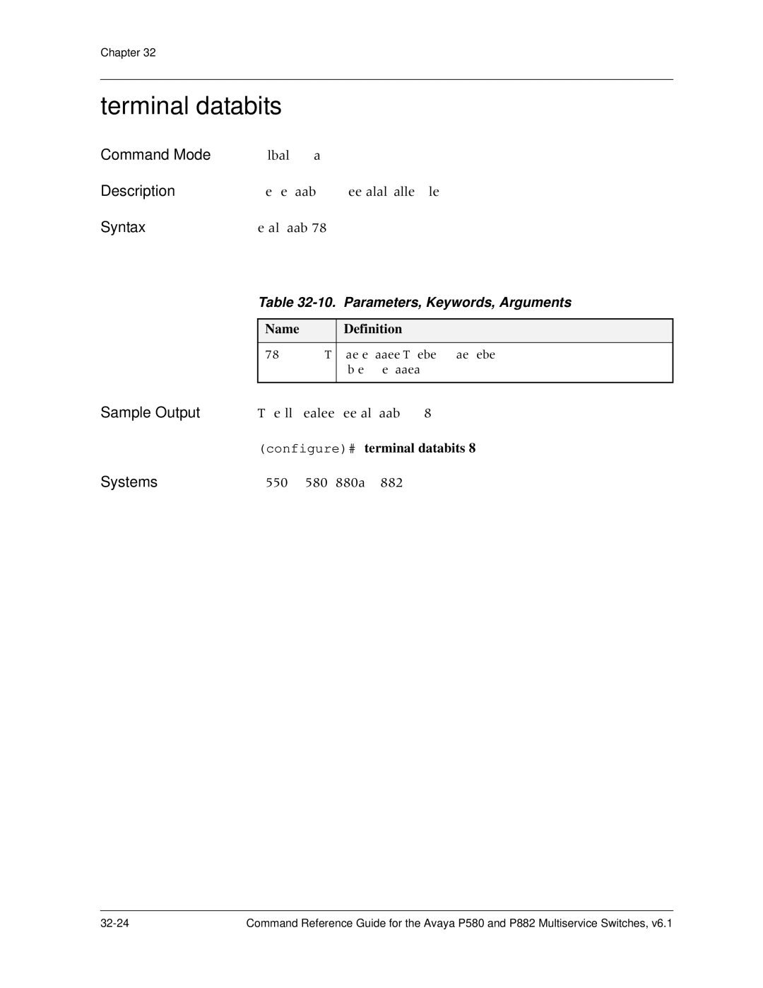 Avaya 106760804 manual Terminal databits, Configure# terminal databits 