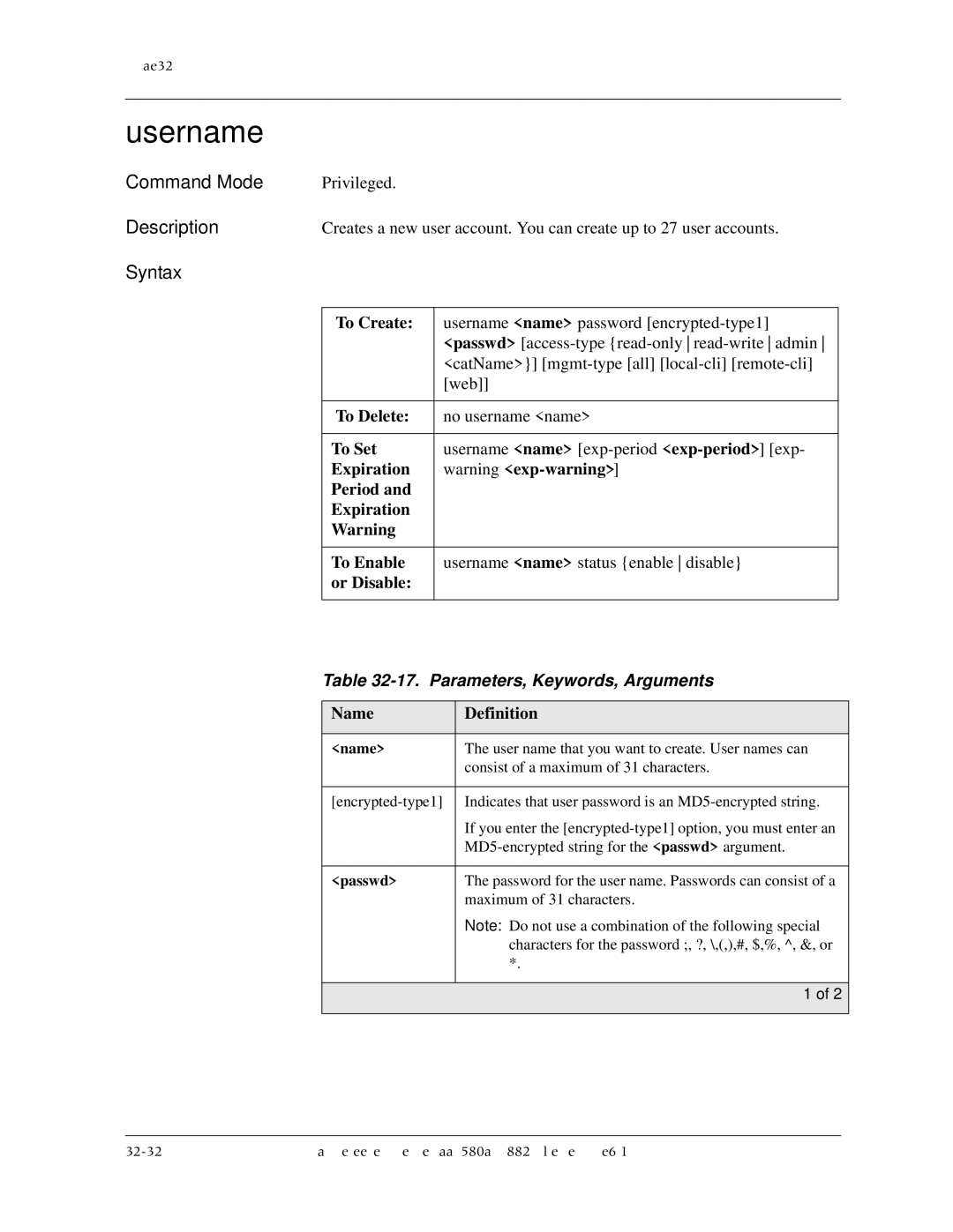 Avaya 106760804 manual Username, Expiration Period To Enable, Or Disable 