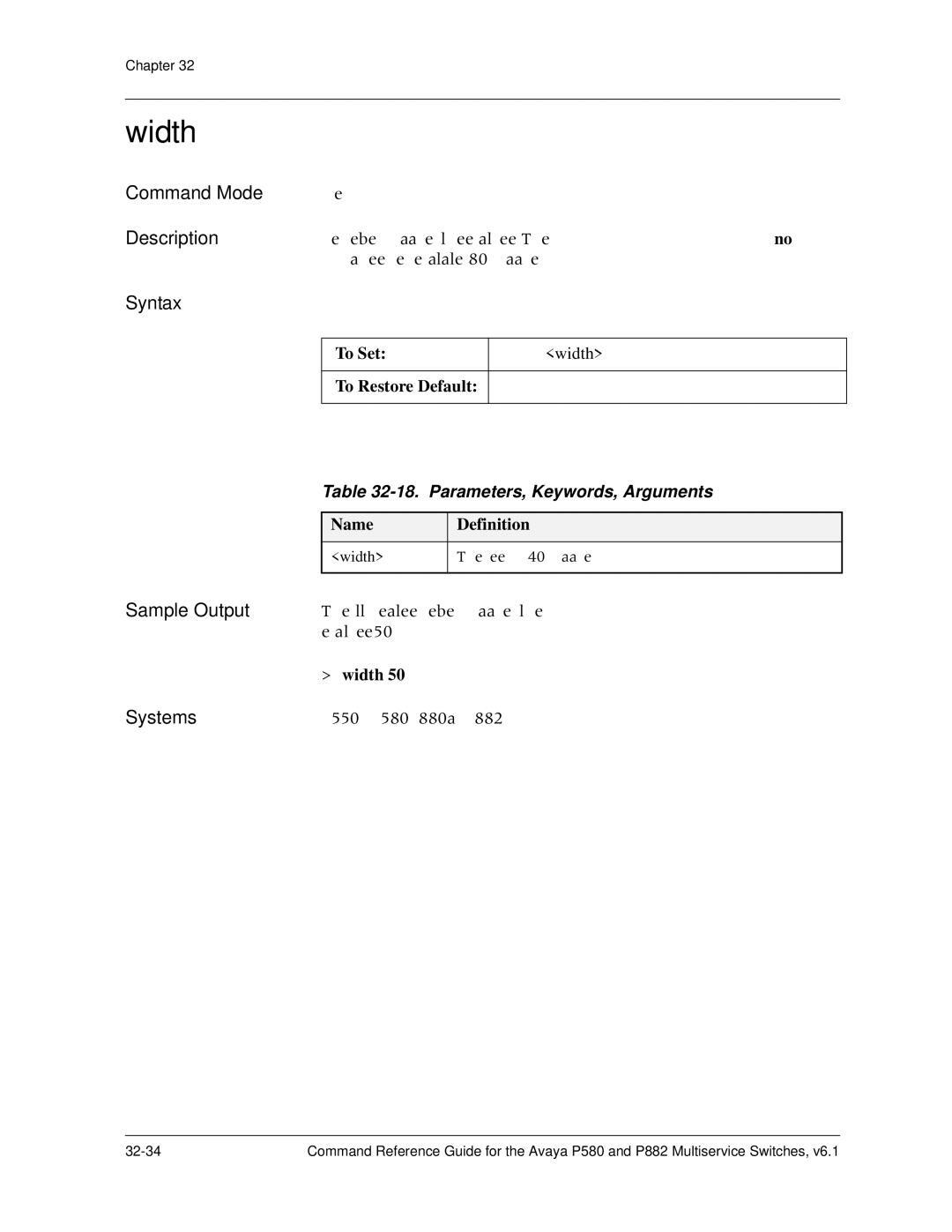 Avaya 106760804 manual Width, To Restore Default 