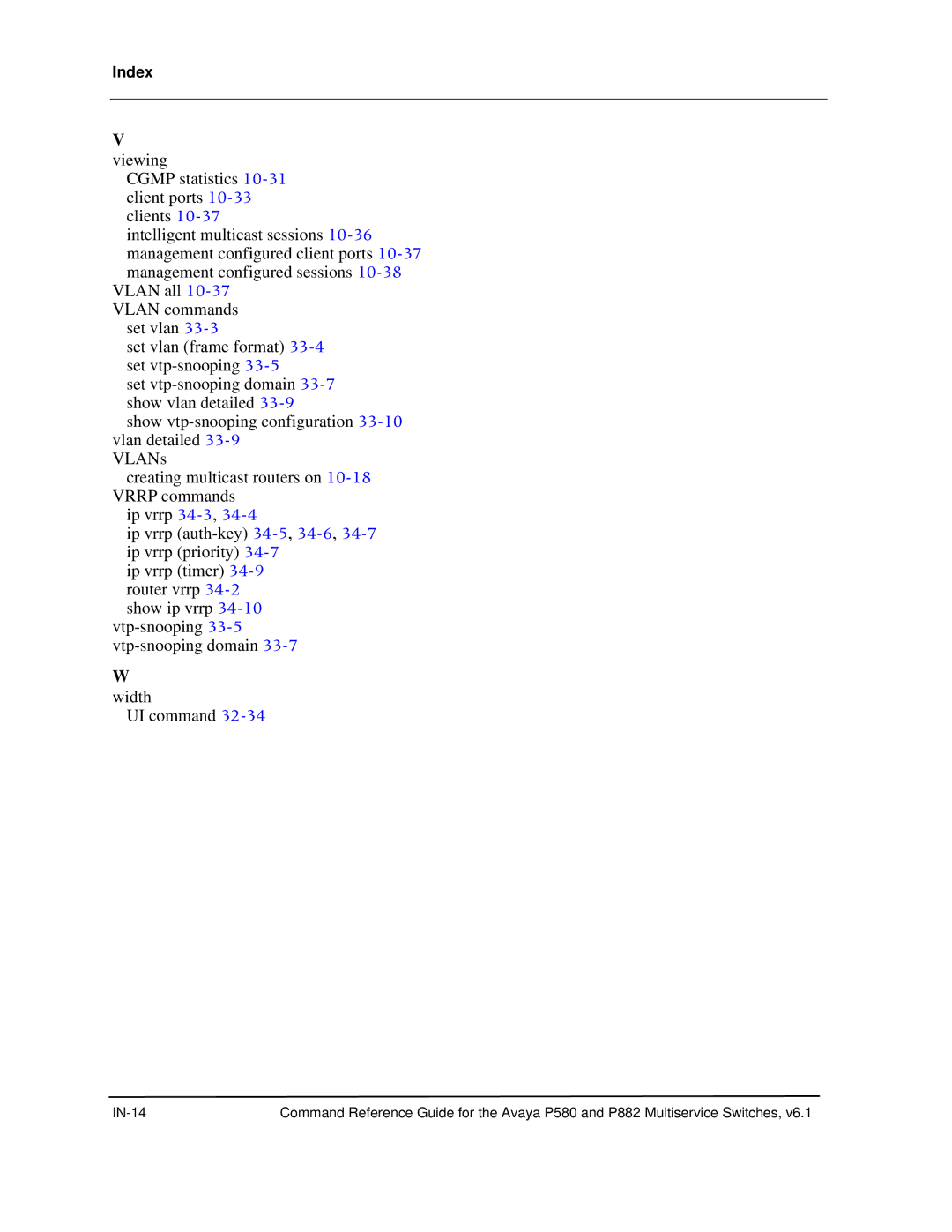 Avaya 106760804 manual Vlan all 10-37VLAN commands set vlan 