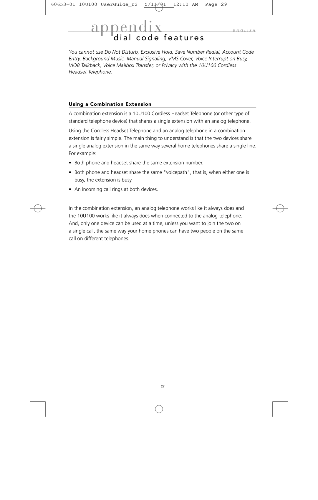 Avaya 10U100 manual Using a Combination Extension 