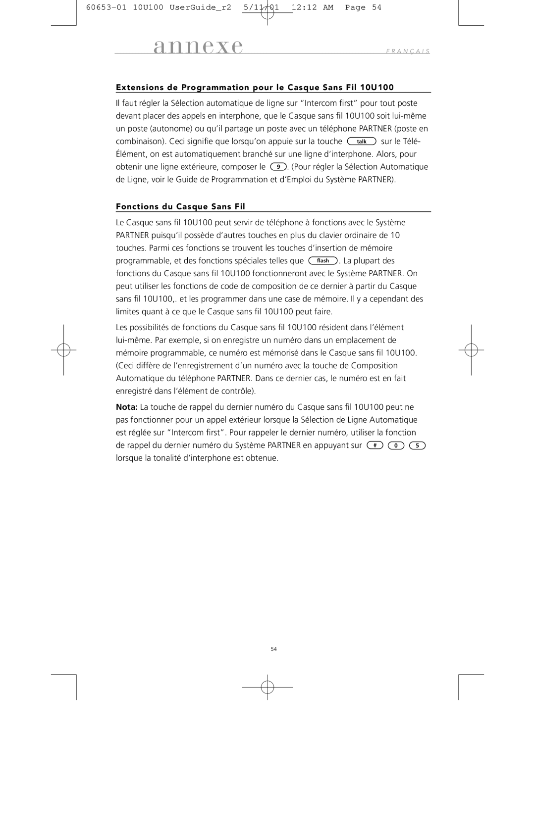 Avaya manual Extensions de Programmation pour le Casque Sans Fil 10U100, Fonctions du Casque Sans Fil 