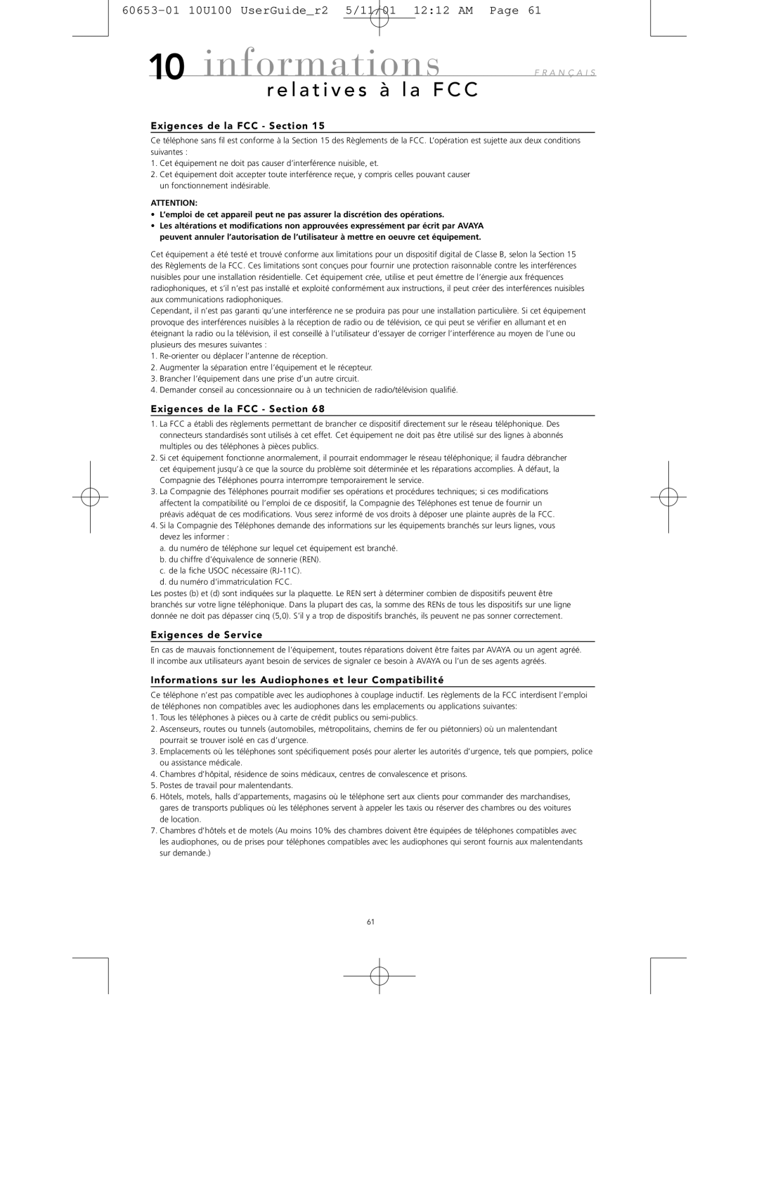 Avaya 10U100 manual Informations 