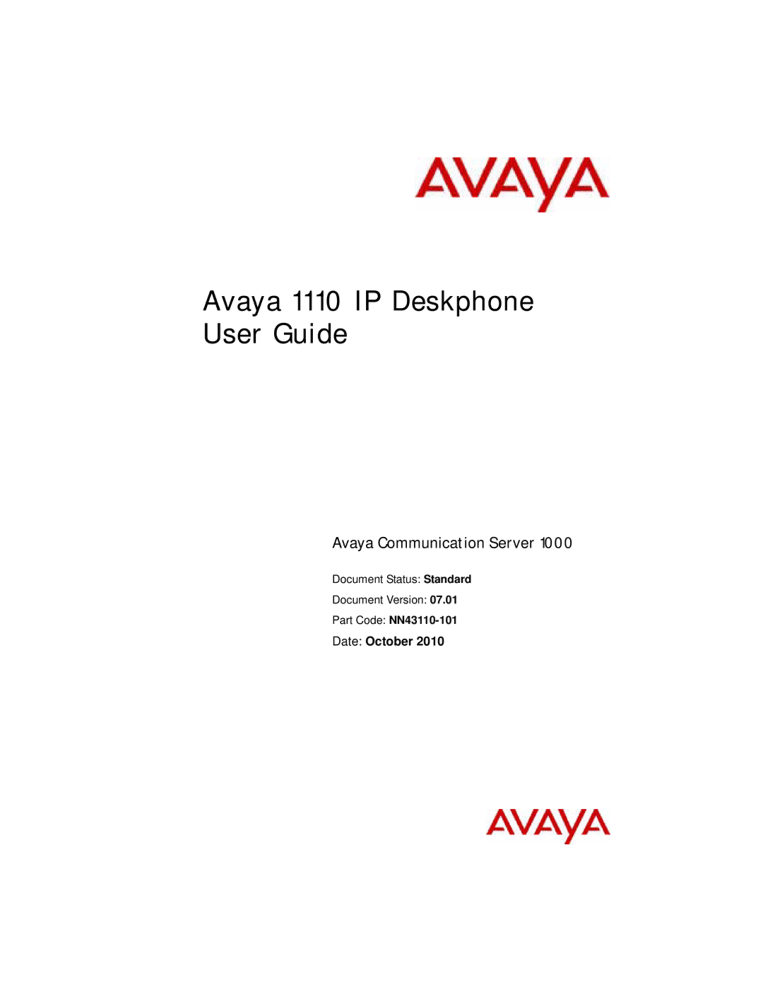 Avaya manual Avaya 1110 IP Deskphone User Guide, Date October 