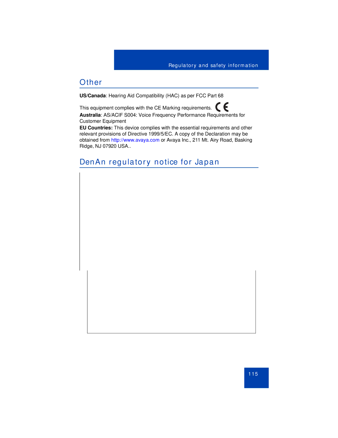 Avaya 1110 manual Other, DenAn regulatory notice for Japan 