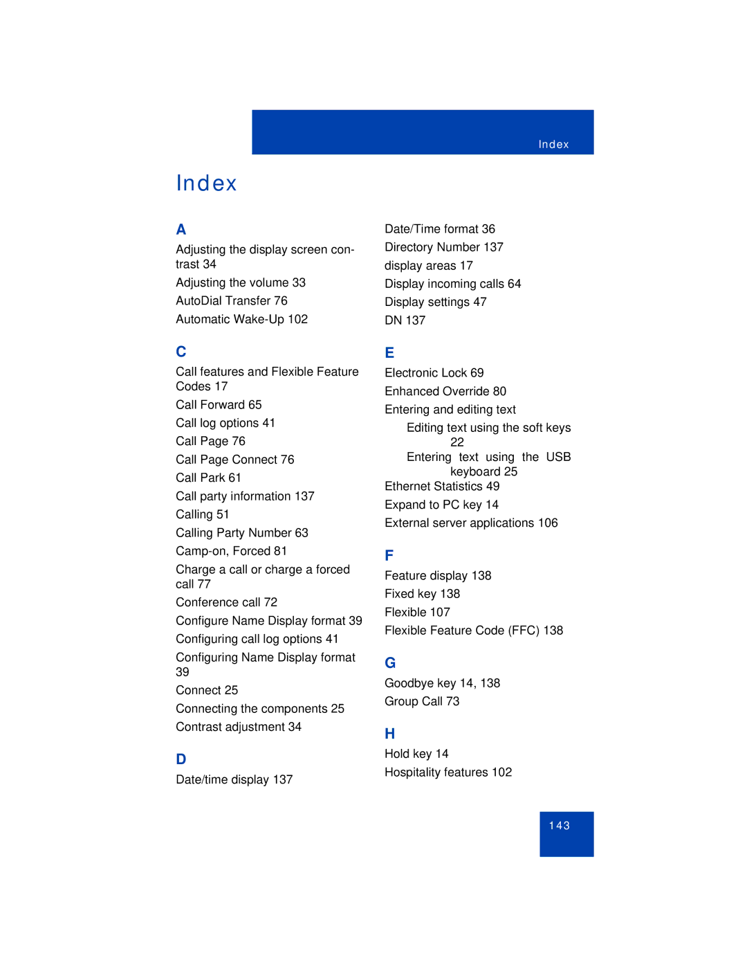 Avaya 1110 manual Index 