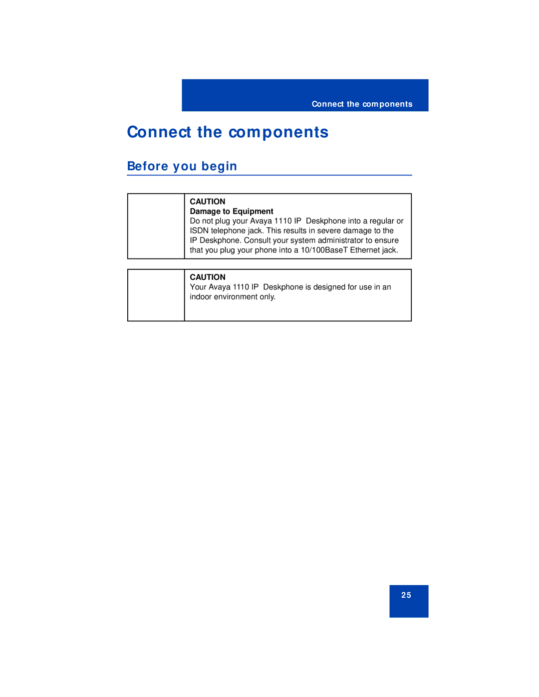 Avaya 1110 manual Connect the components, Before you begin 