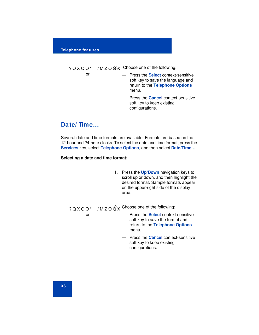 Avaya 1110 manual Date/Time, Selecting a date and time format 