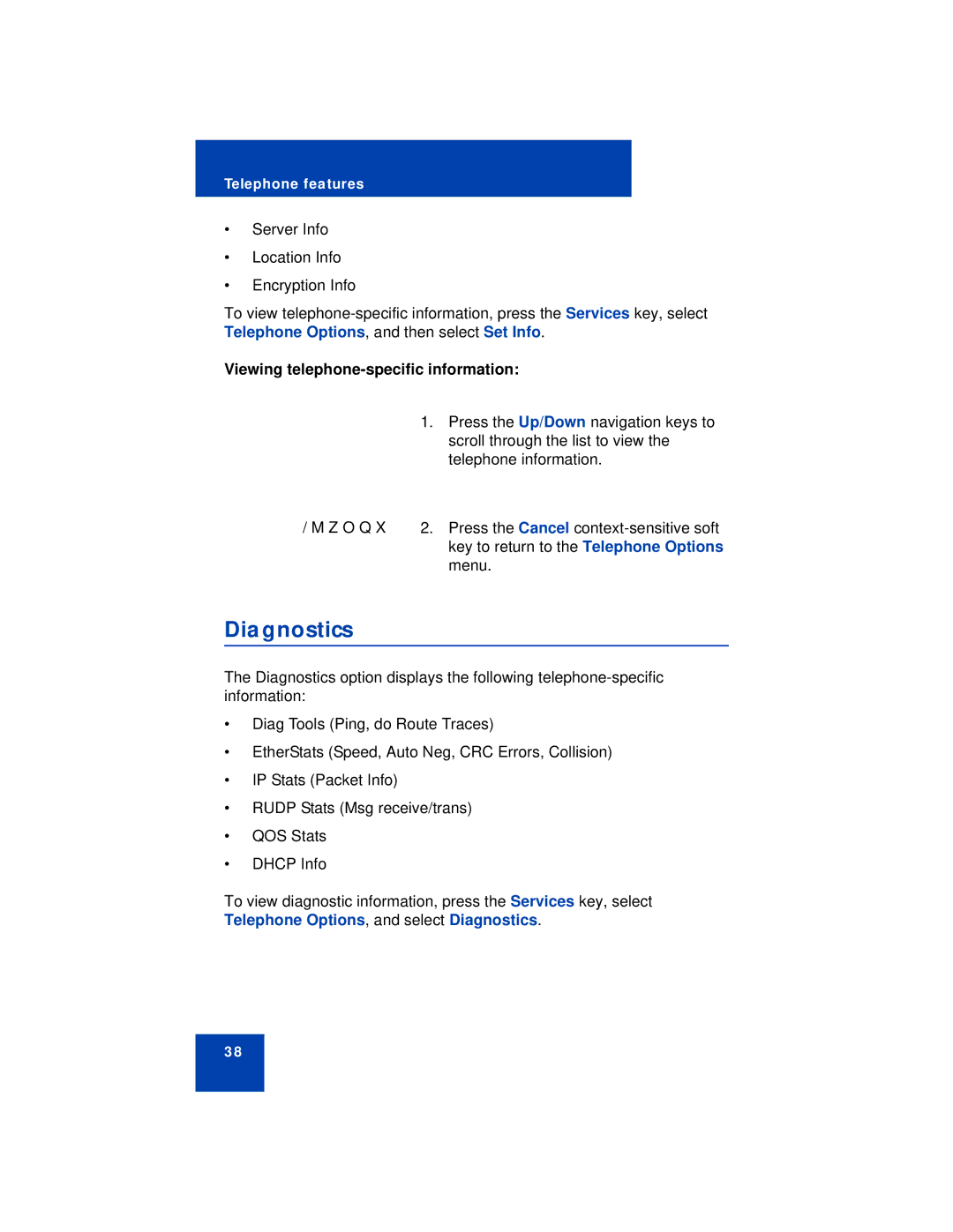 Avaya 1110 manual Diagnostics, Viewing telephone-specific information 