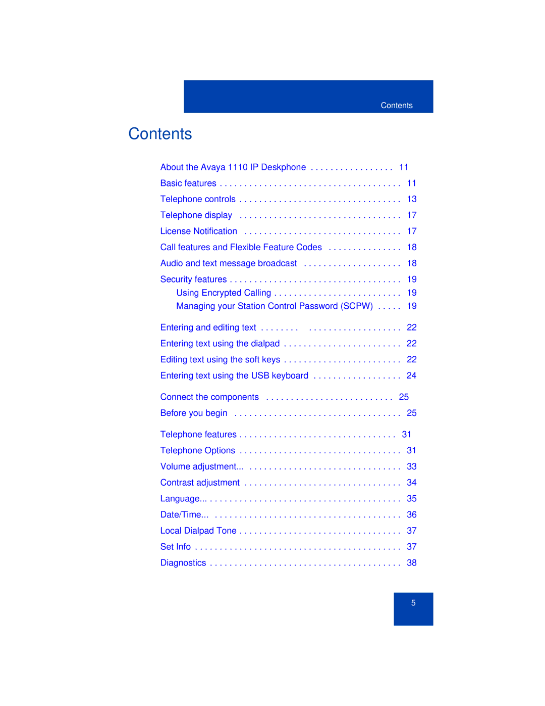 Avaya 1110 manual Contents 