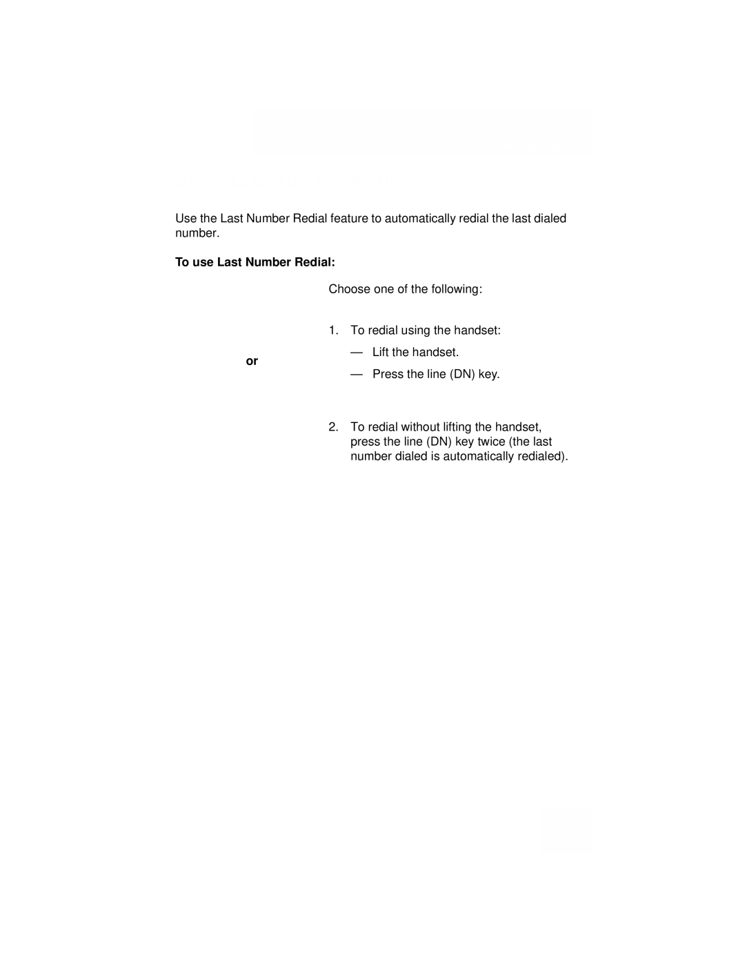 Avaya 1110 manual Using Last Number Redial, To use Last Number Redial 