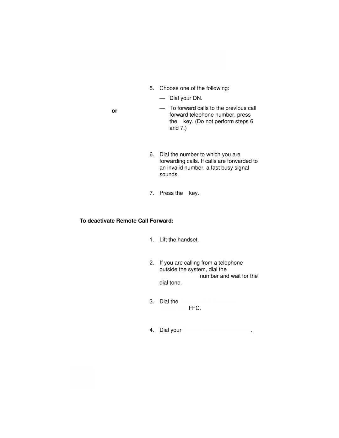 Avaya 1110 manual To deactivate Remote Call Forward 