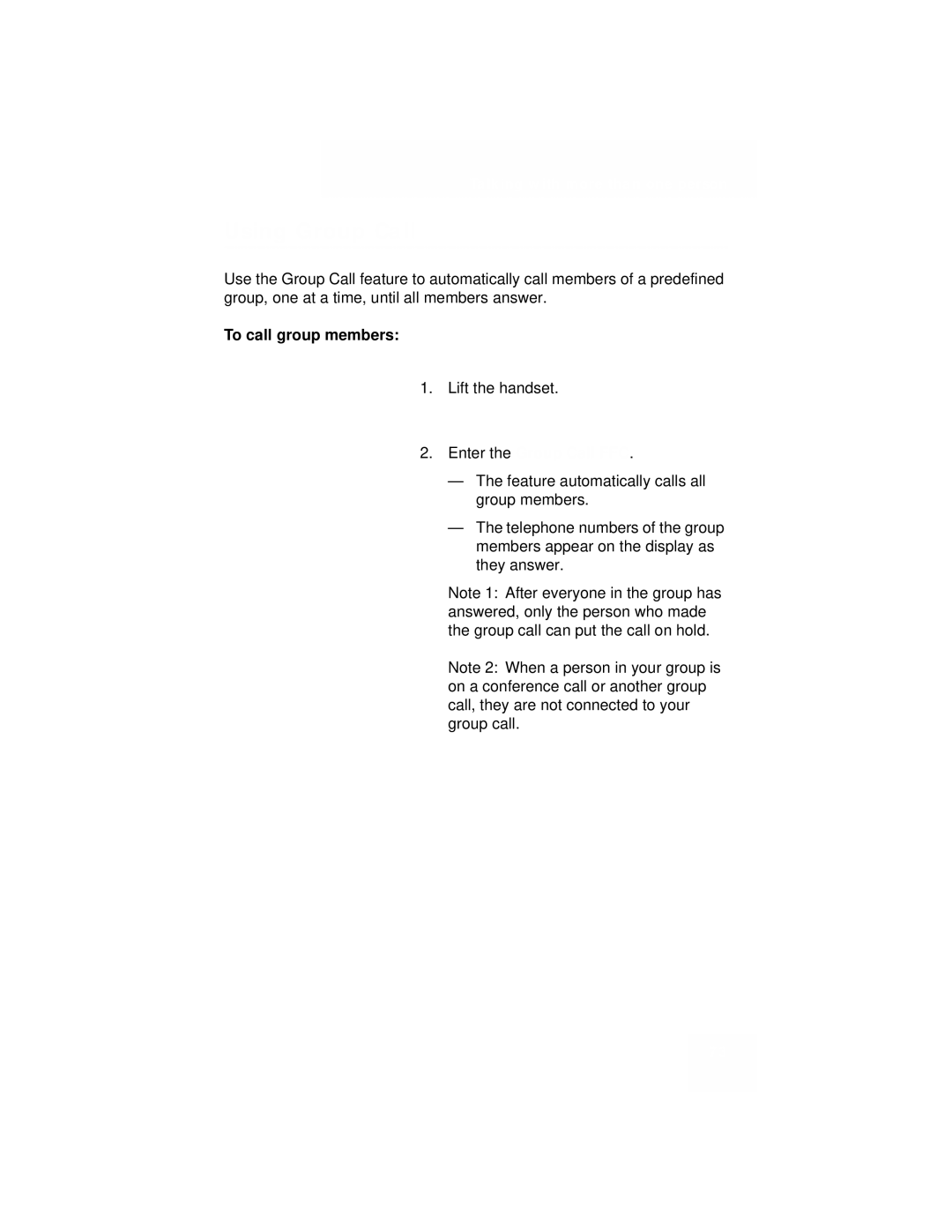 Avaya 1110 manual Using Group Call, To call group members, Enter the Group Call FFC 