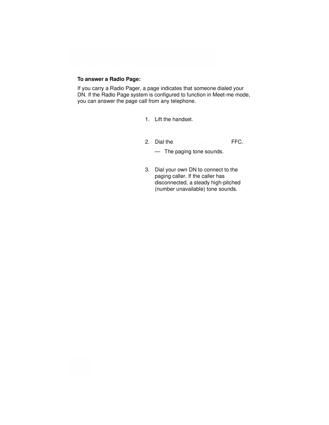 Avaya 1110 manual To answer a Radio, Dial the Radio Paging Answer FFC 