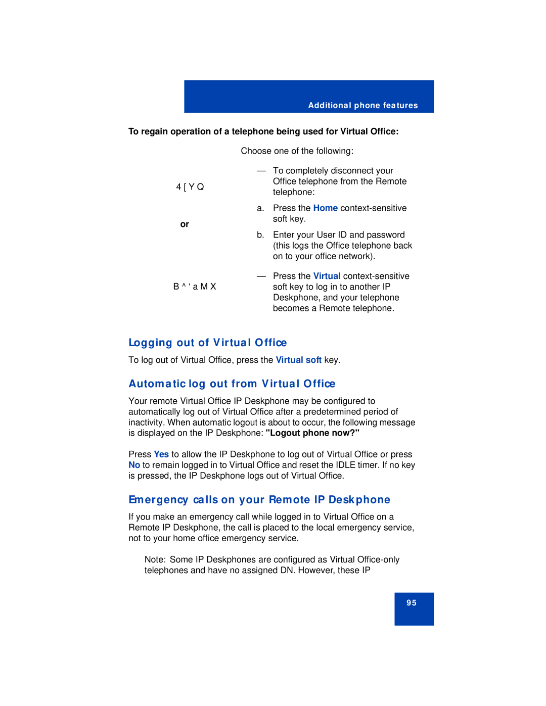 Avaya 1110 manual Logging out of Virtual Office, Automatic log out from Virtual Office 