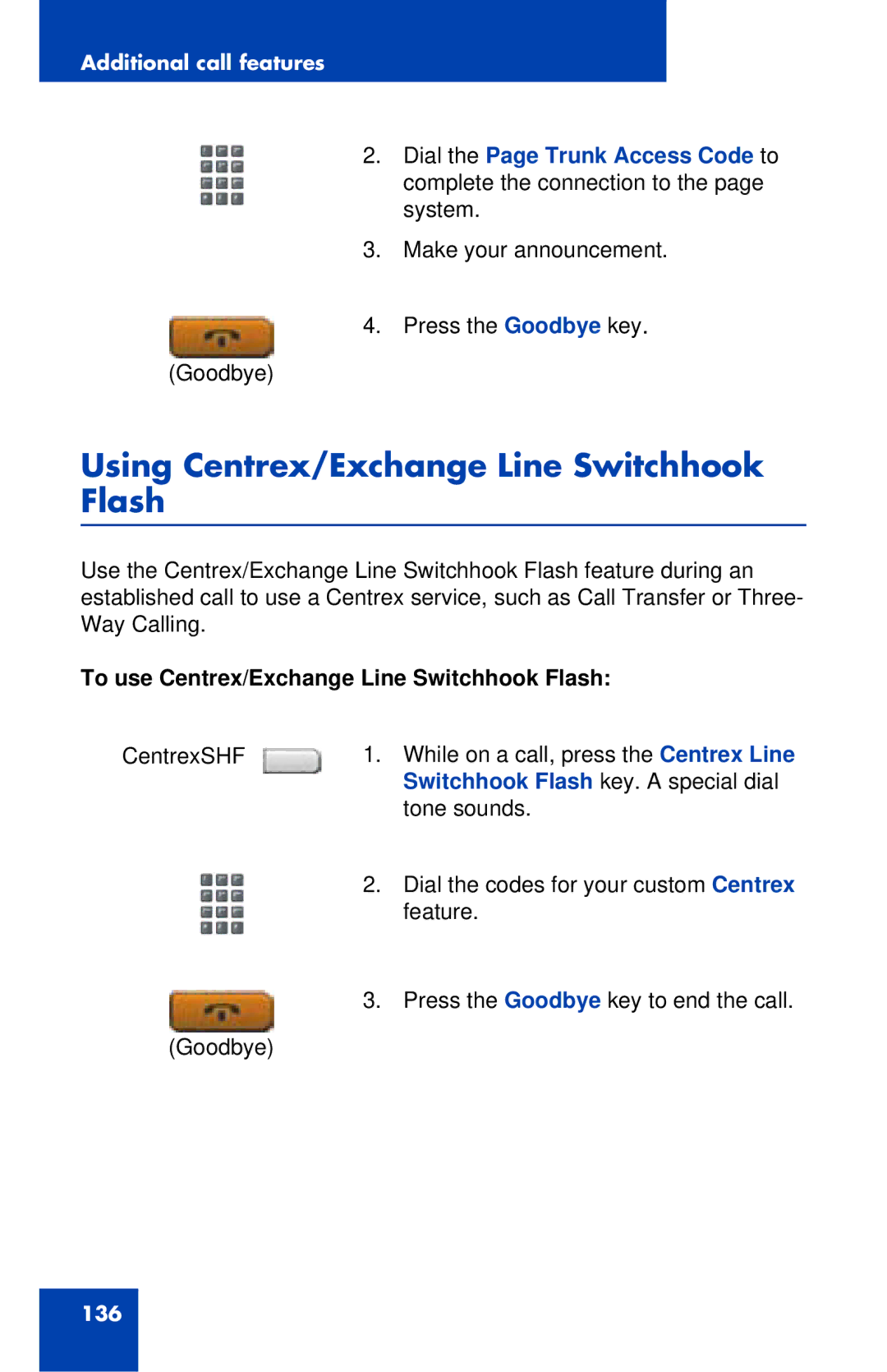 Avaya 1120E manual Using Centrex/Exchange Line Switchhook Flash, To use Centrex/Exchange Line Switchhook Flash 