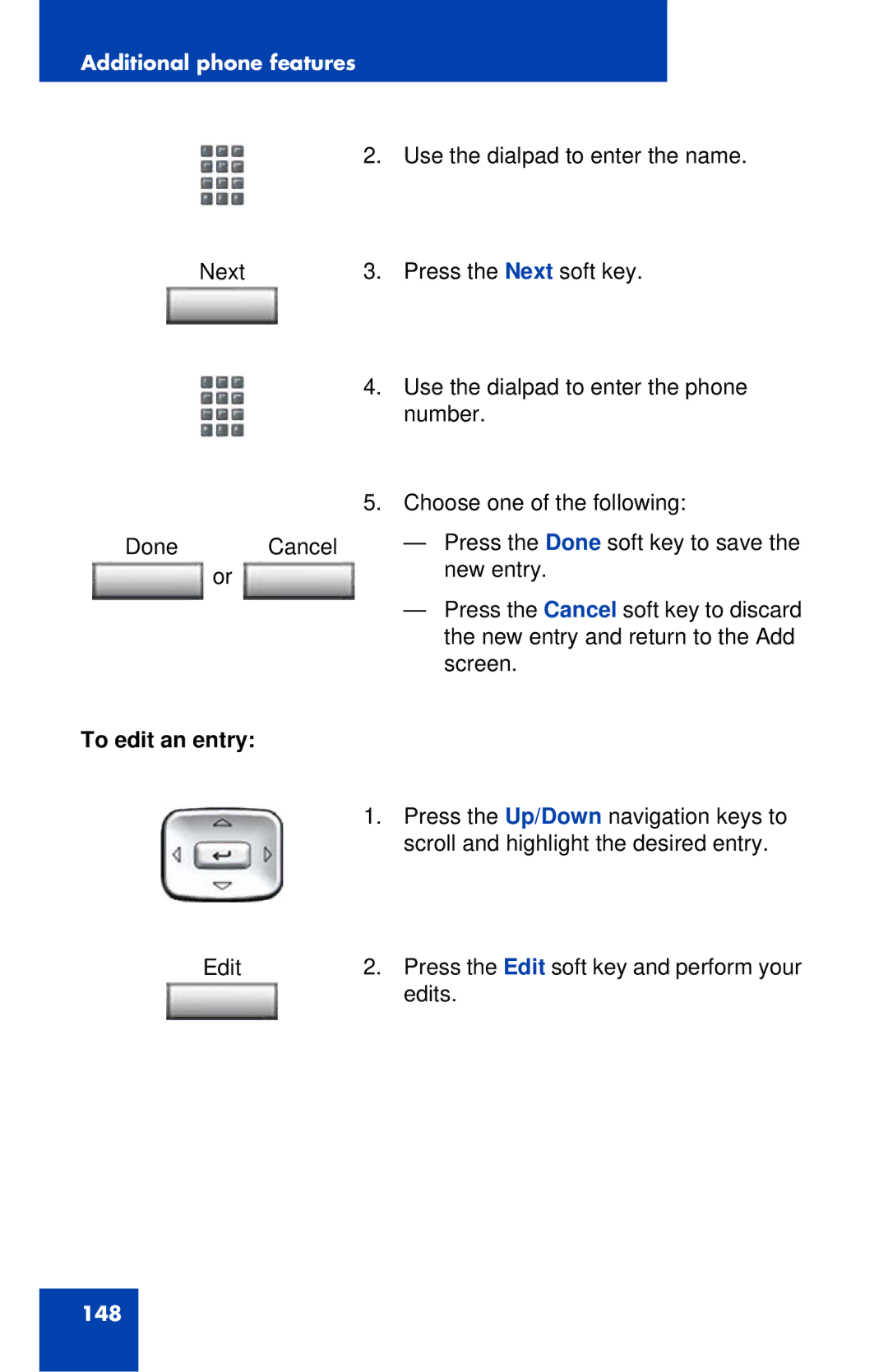 Avaya 1120E manual To edit an entry 