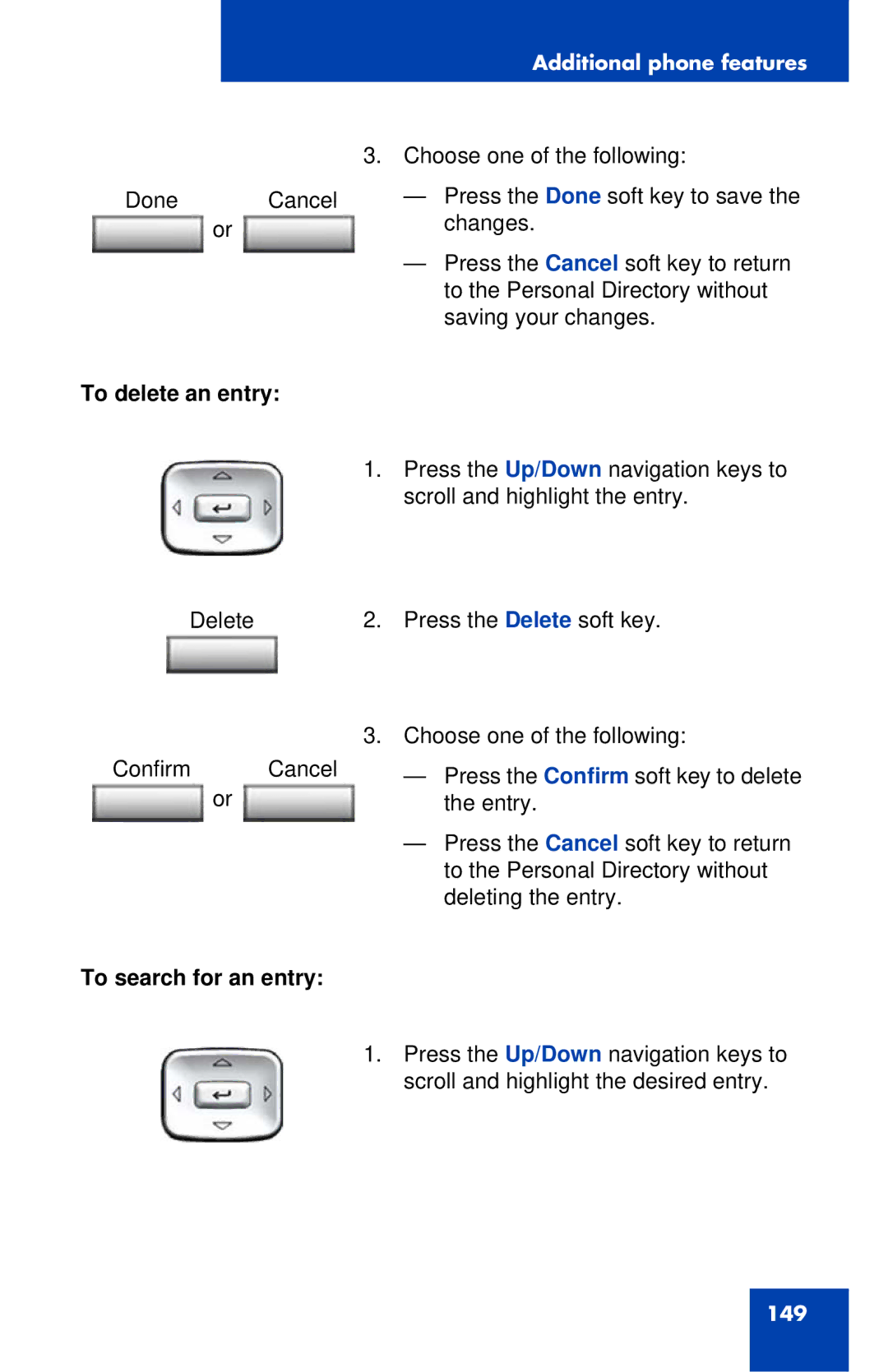 Avaya 1120E manual To delete an entry, To search for an entry 