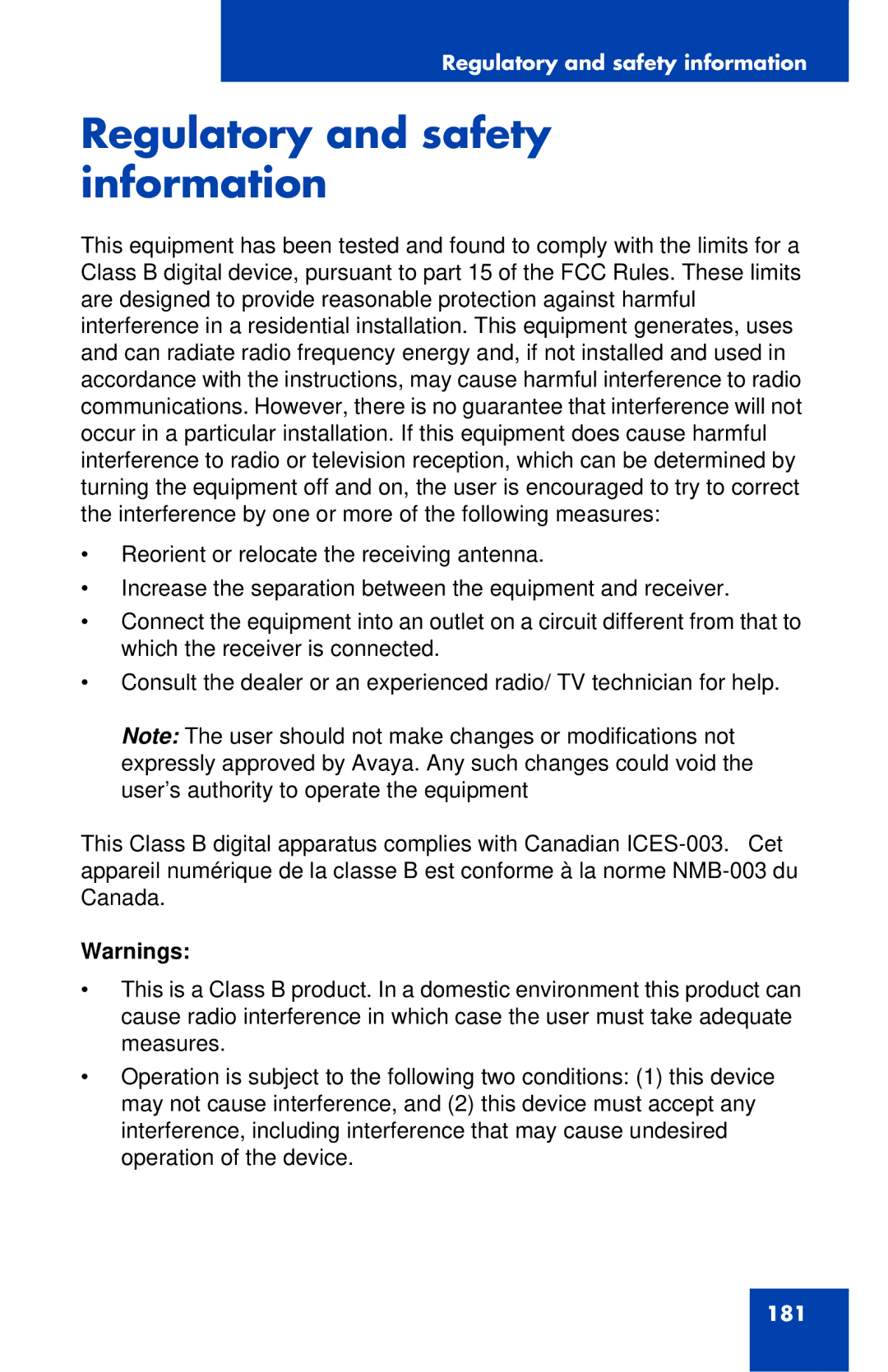 Avaya 1120E manual Regulatory and safety information 