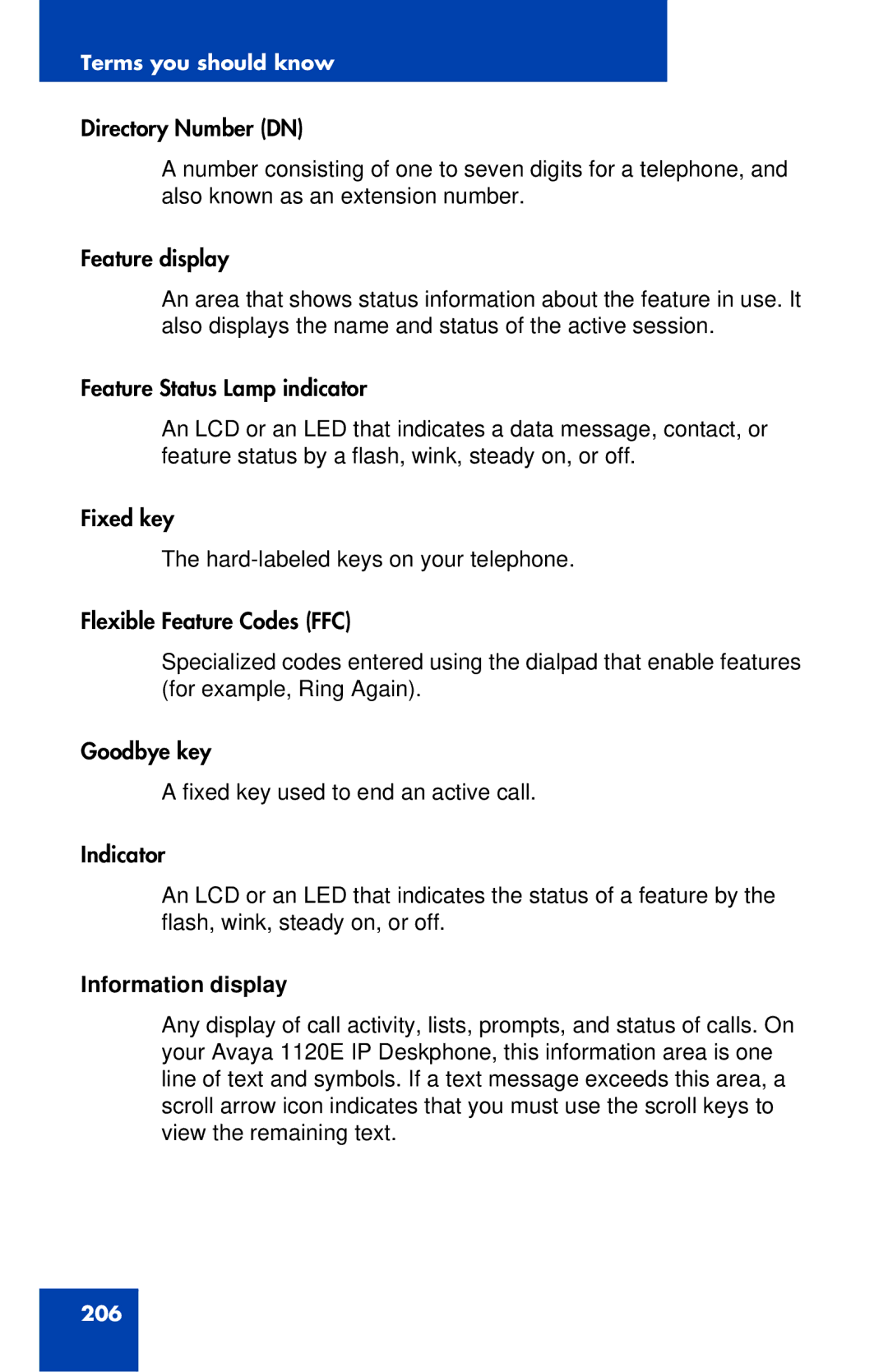 Avaya 1120E manual Information display 