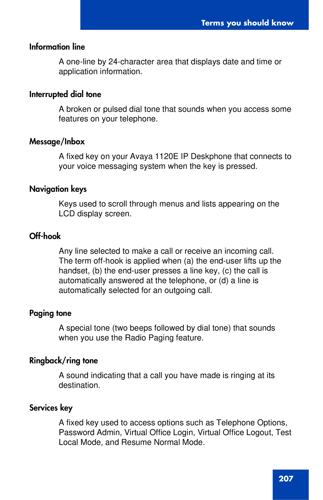 Avaya 1120E manual 207 