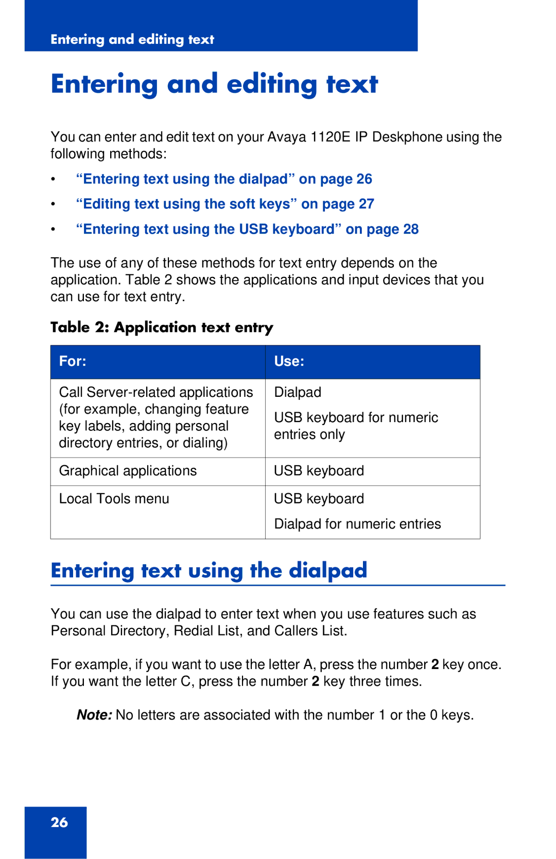 Avaya 1120E manual Entering and editing text, Entering text using the dialpad, Application text entry 