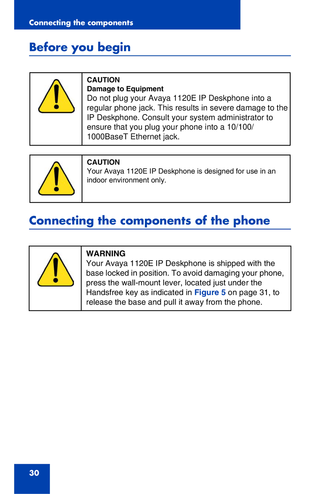 Avaya 1120E manual Before you begin, Connecting the components of the phone 