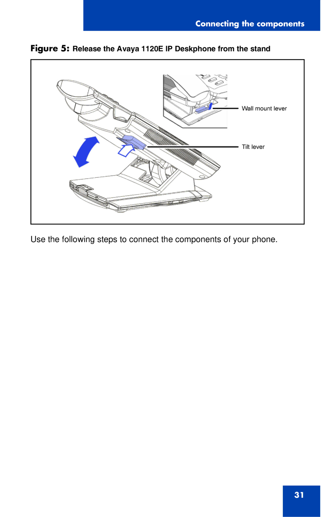 Avaya manual Release the Avaya 1120E IP Deskphone from the stand 