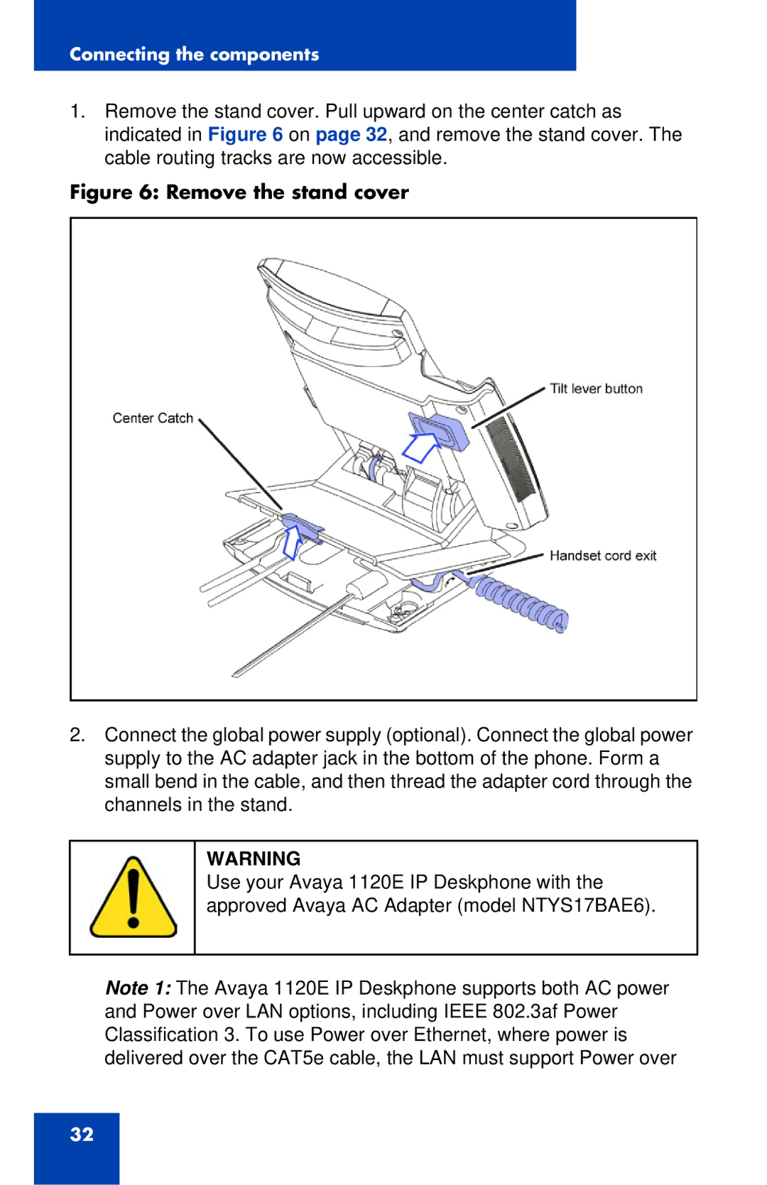 Avaya 1120E manual Remove the stand cover 