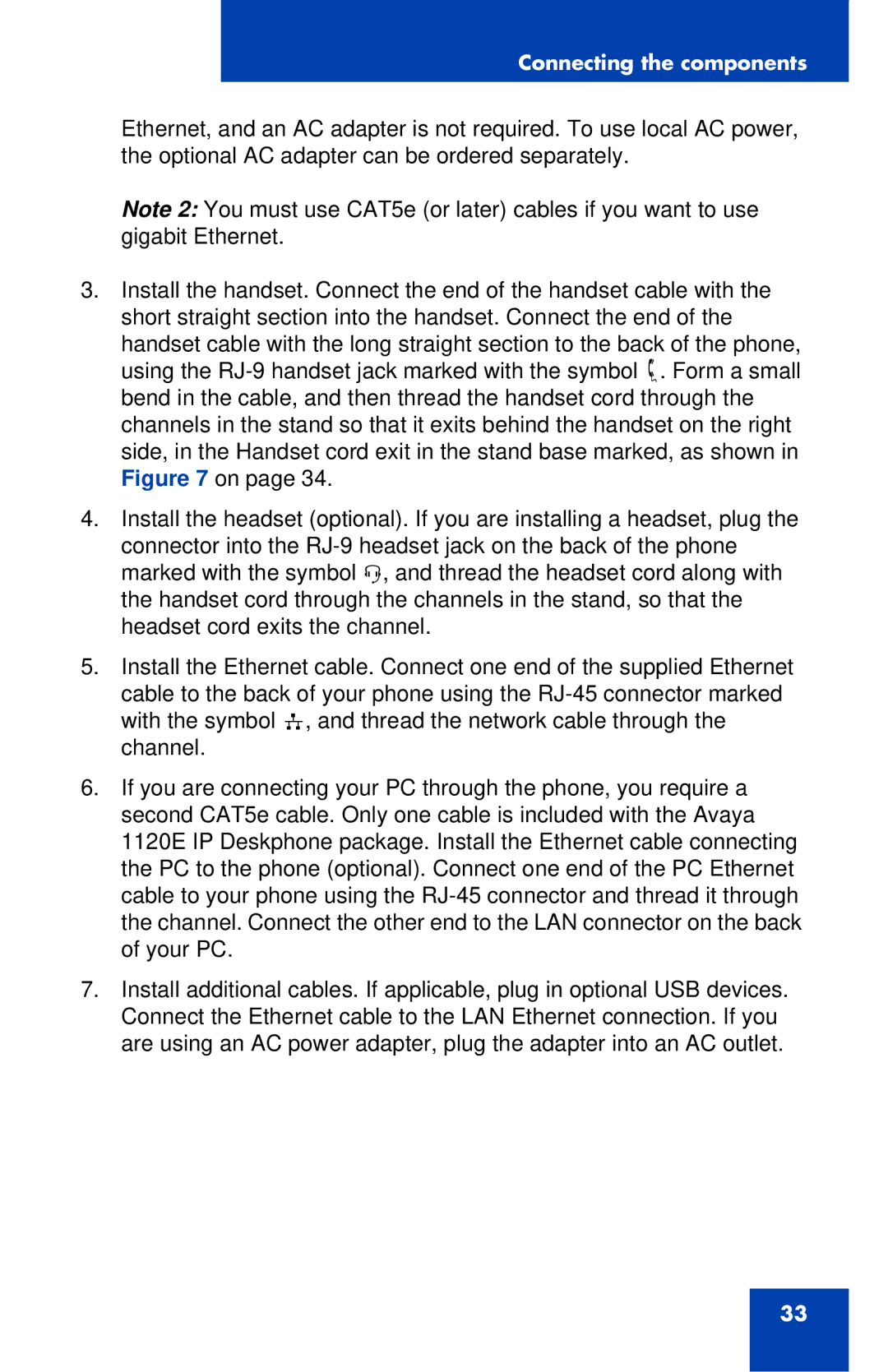 Avaya 1120E manual Connecting the components 