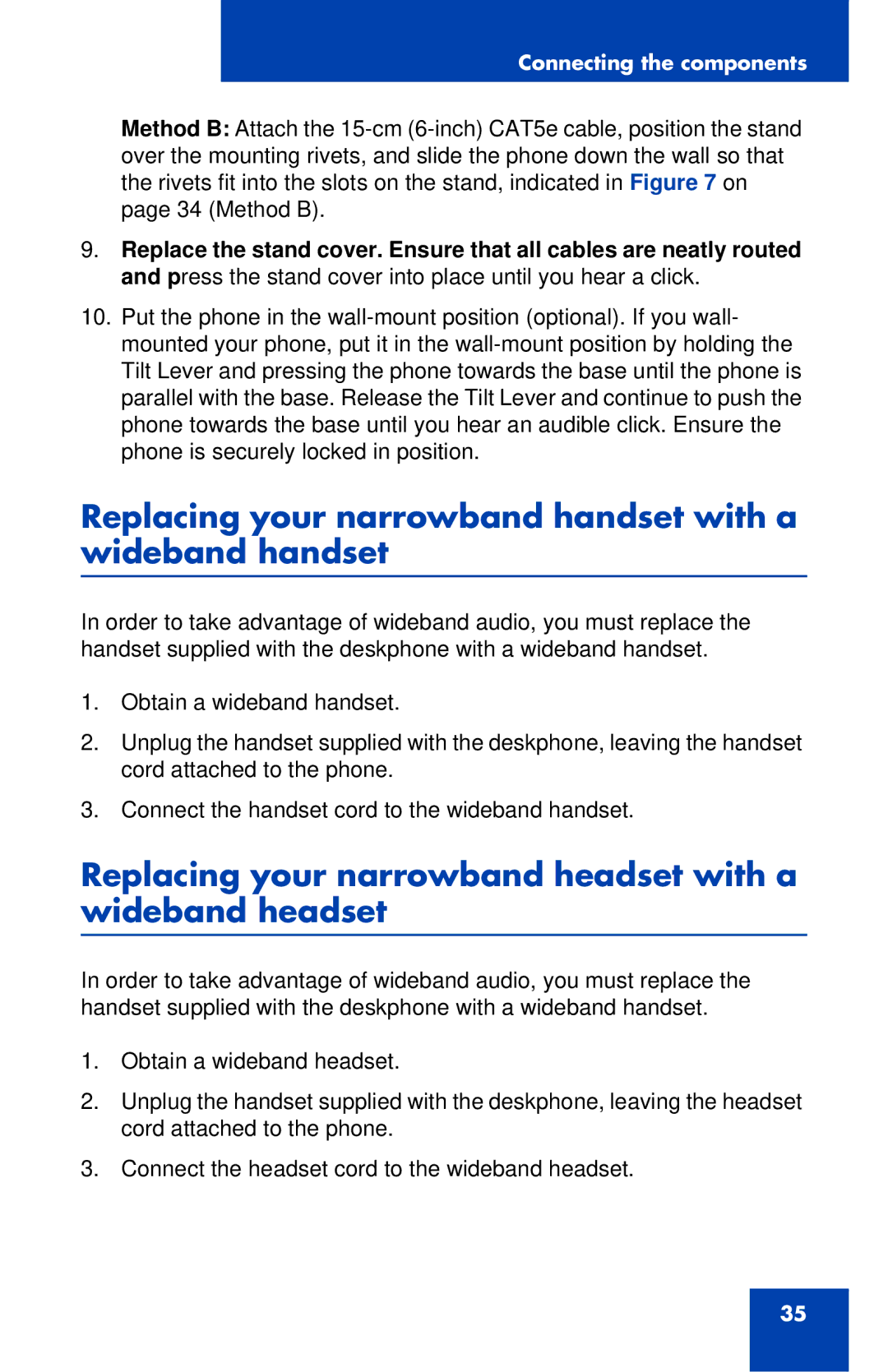 Avaya 1120E manual Replacing your narrowband handset with a wideband handset 