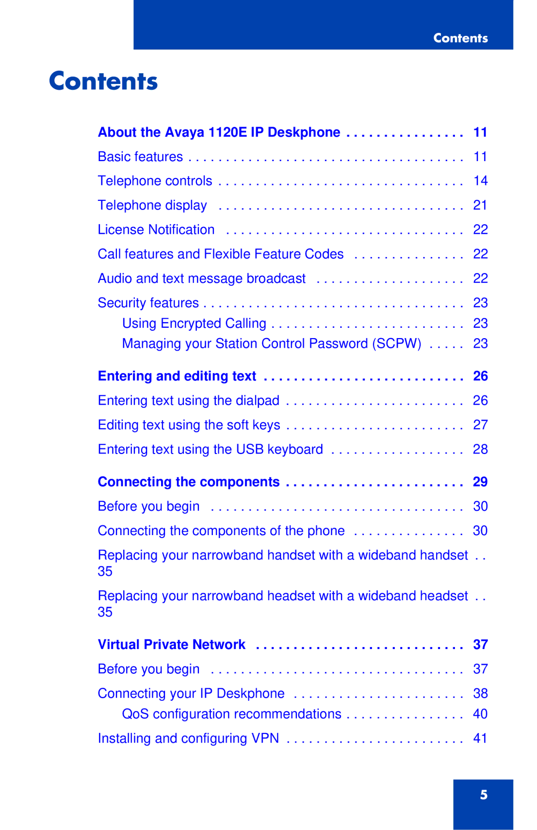 Avaya 1120E manual Contents 