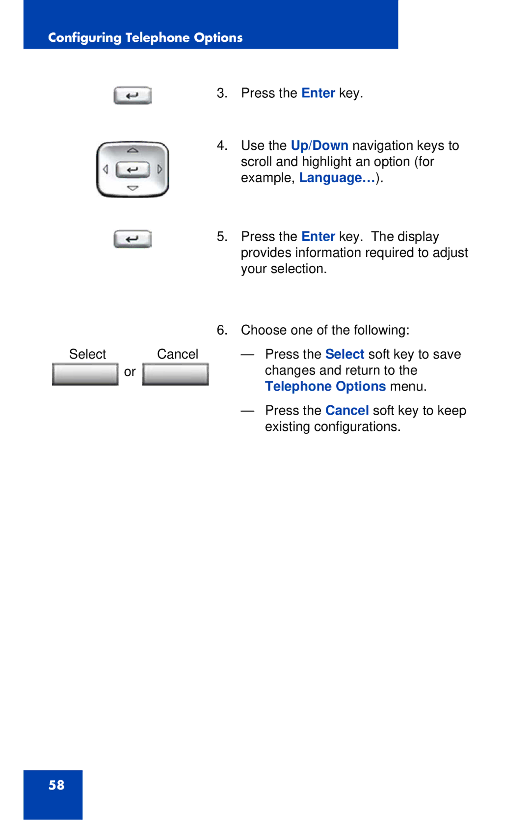 Avaya 1120E manual Telephone Options menu 