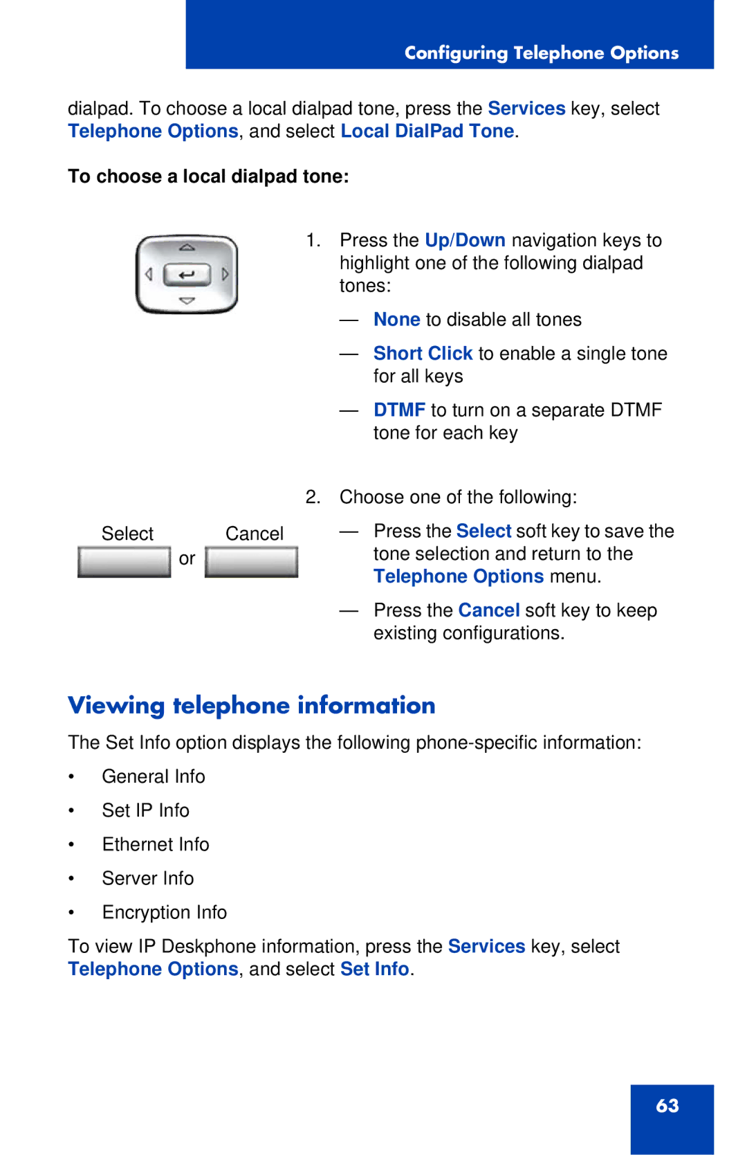 Avaya 1120E manual Viewing telephone information, To choose a local dialpad tone 