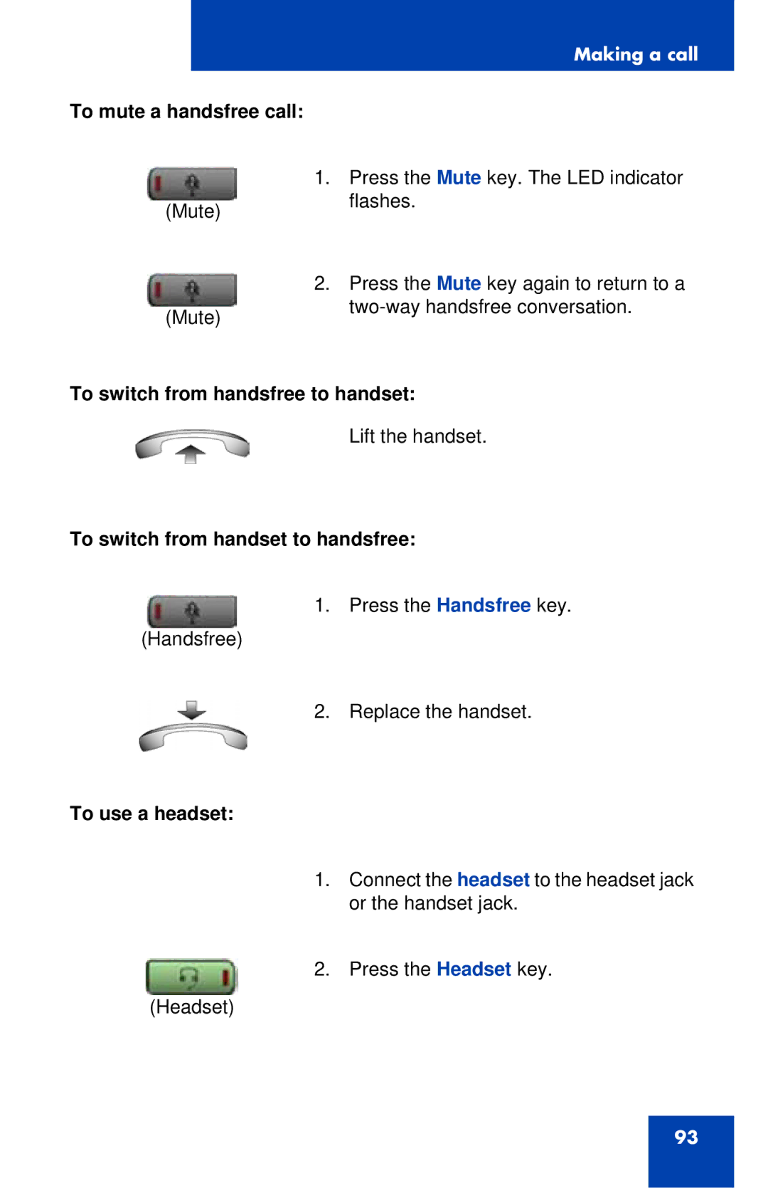 Avaya 1120E manual To mute a handsfree call, To switch from handsfree to handset, To switch from handset to handsfree 