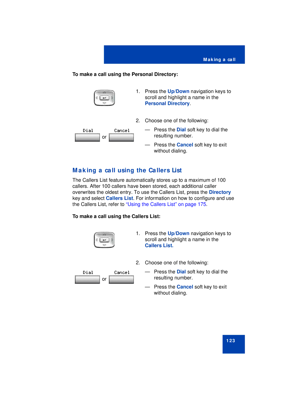 Avaya 1140E manual Making a call using the Callers List, To make a call using the Personal Directory 
